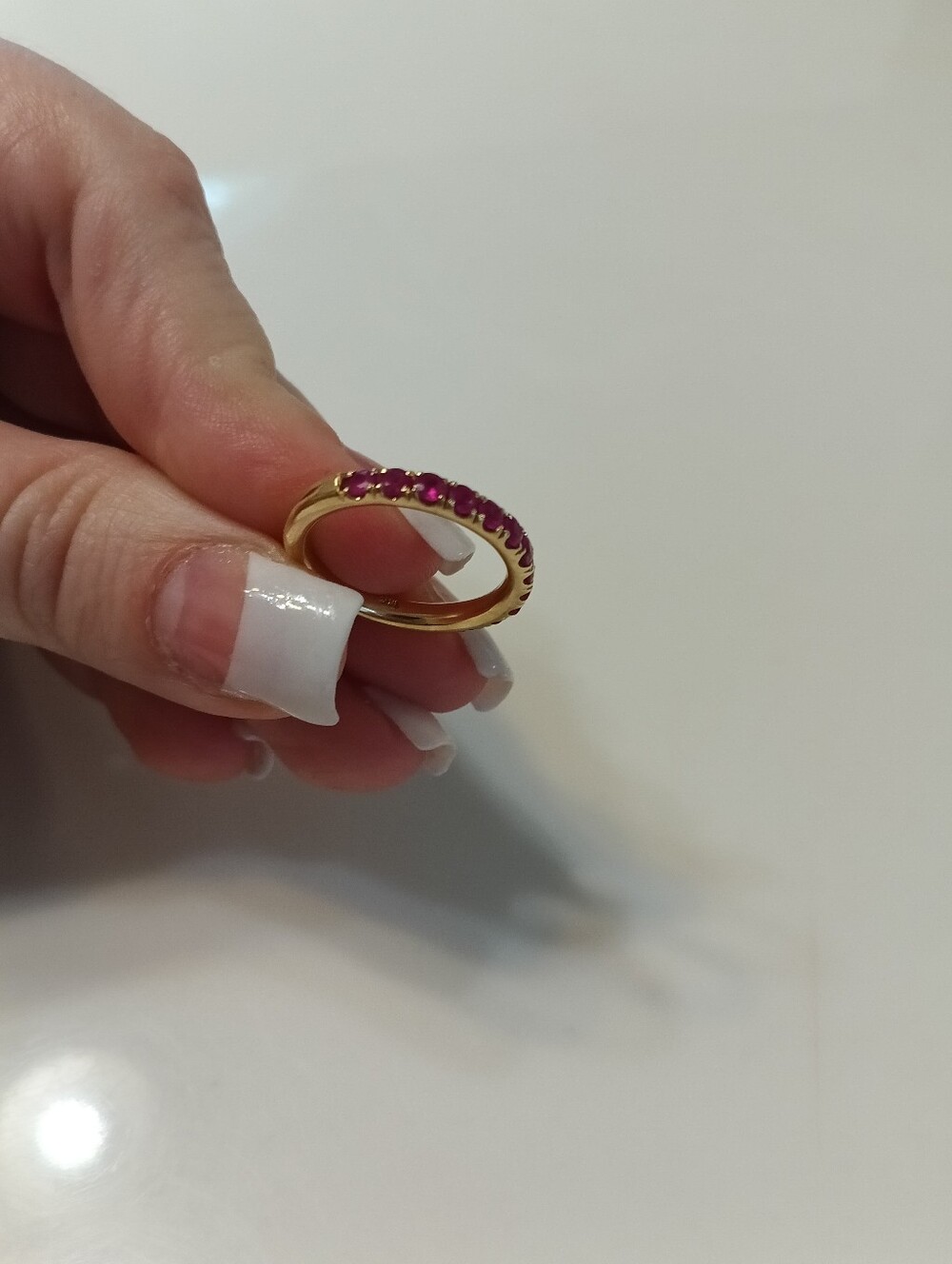 Sarah Elise Size 6.5 14K Solid Yellow Gold & Genuine Ruby Half Eternity Stackabl
